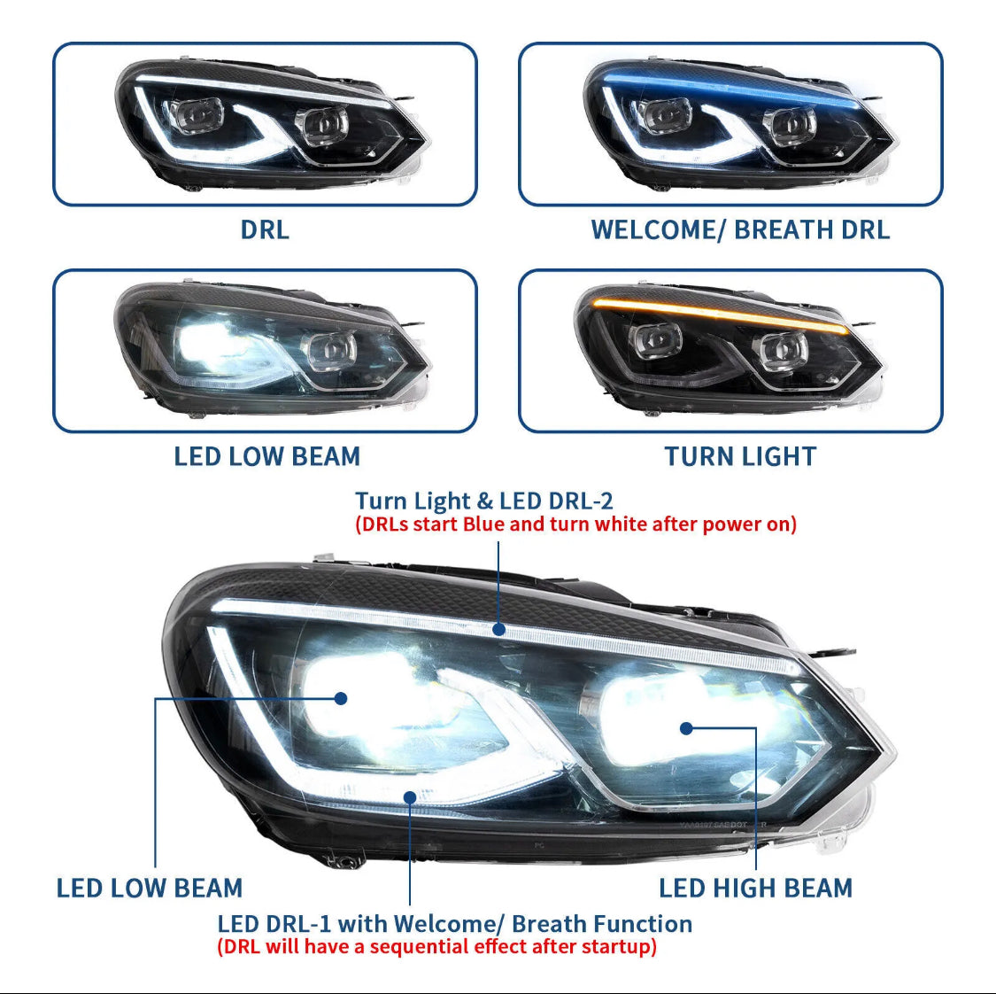 VLand Volkswagen Golf 6 MK6 2008- LED Scheinwerfer/VLand dynamische Blinker